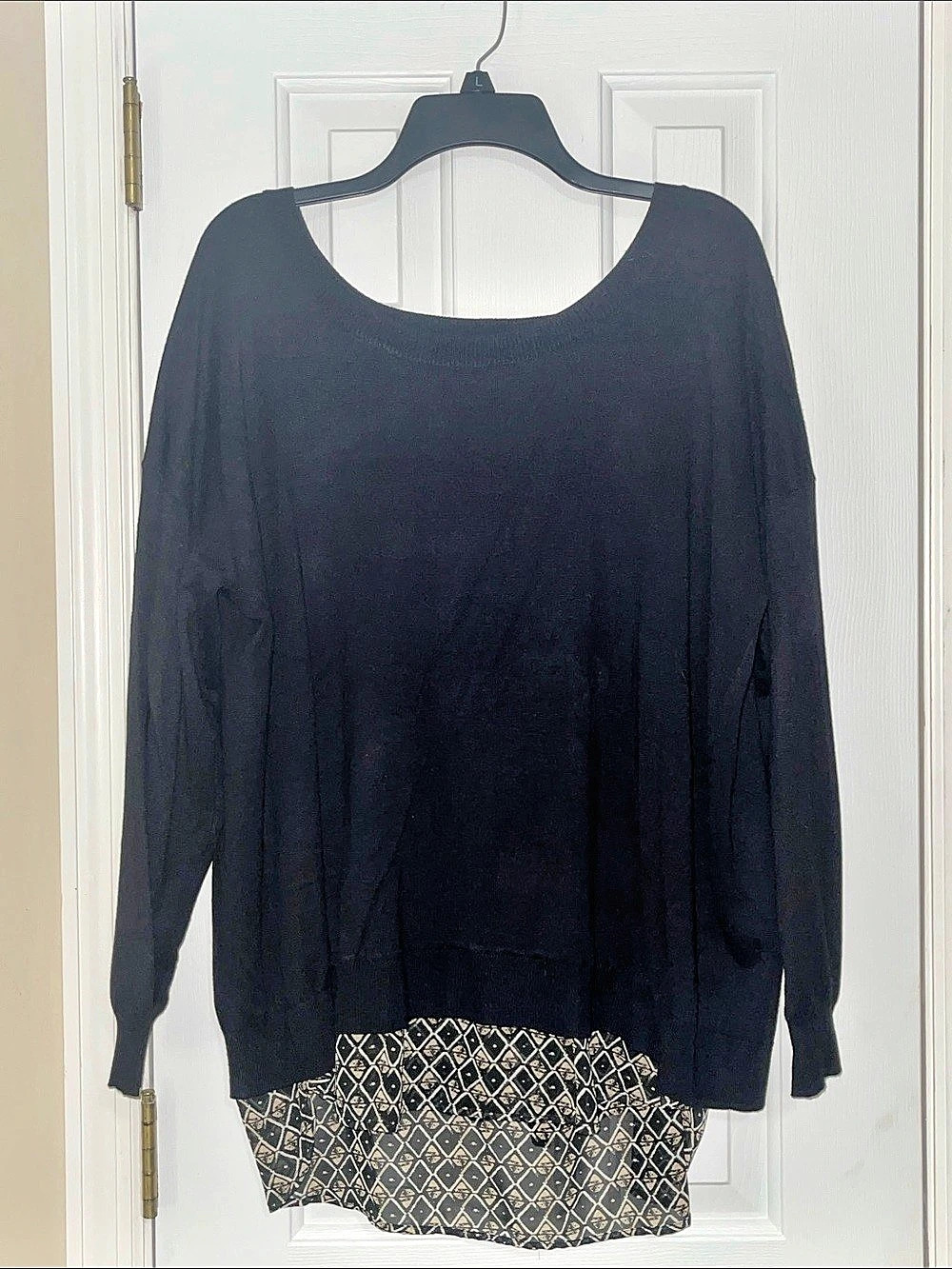Black Geometric Hem Long Sleeve Tunic